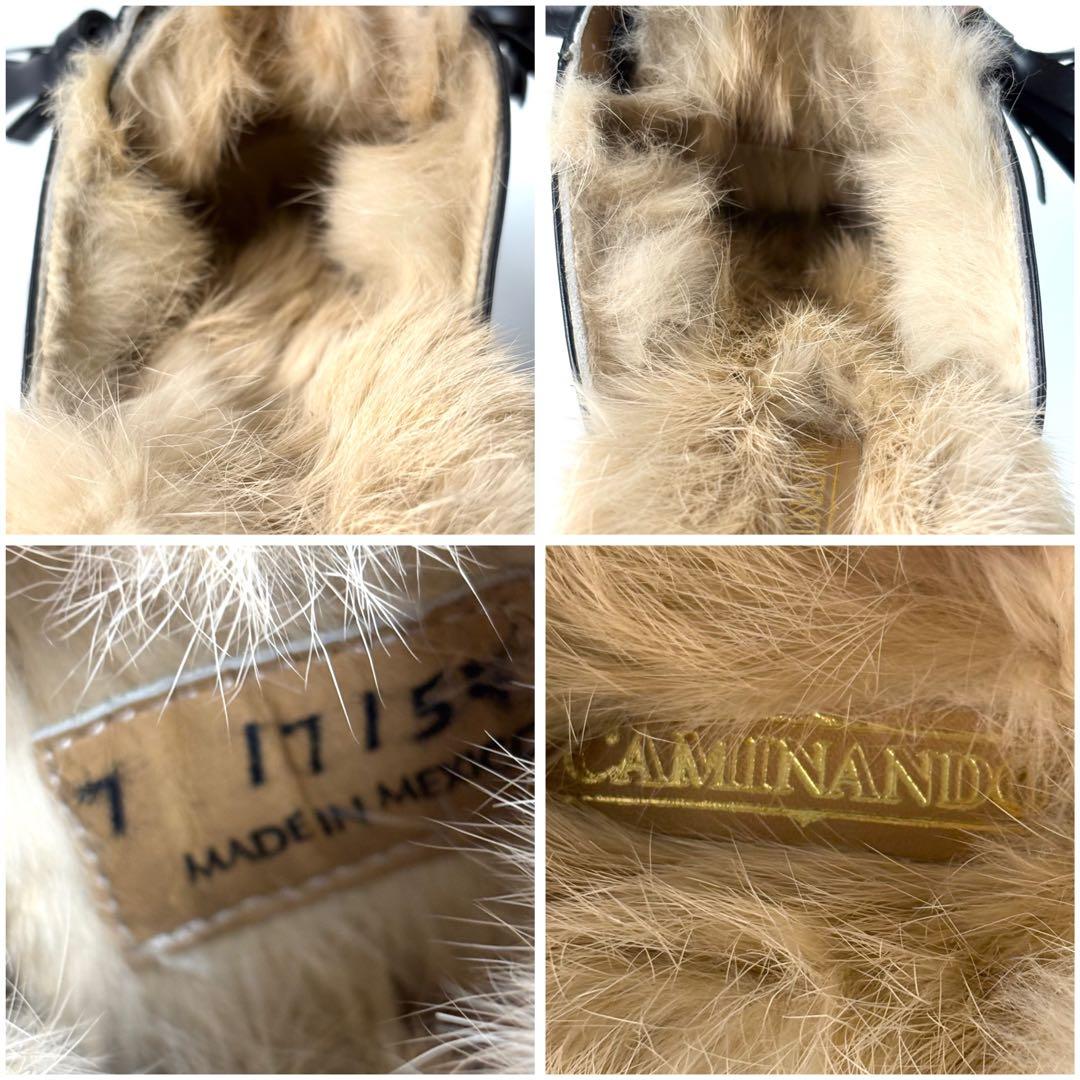 カミナンド ファー付き ミュール サンダル レースアップ ブラック 24cm