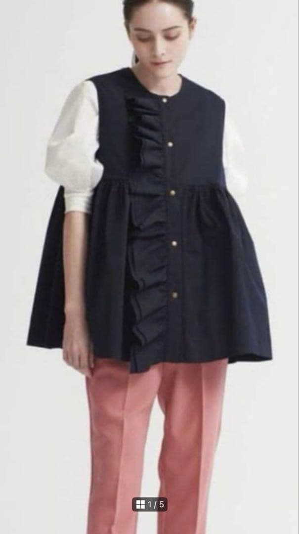 美品♡yori ヨリ ダブルフリルジレ ベスト 38 ネイビー