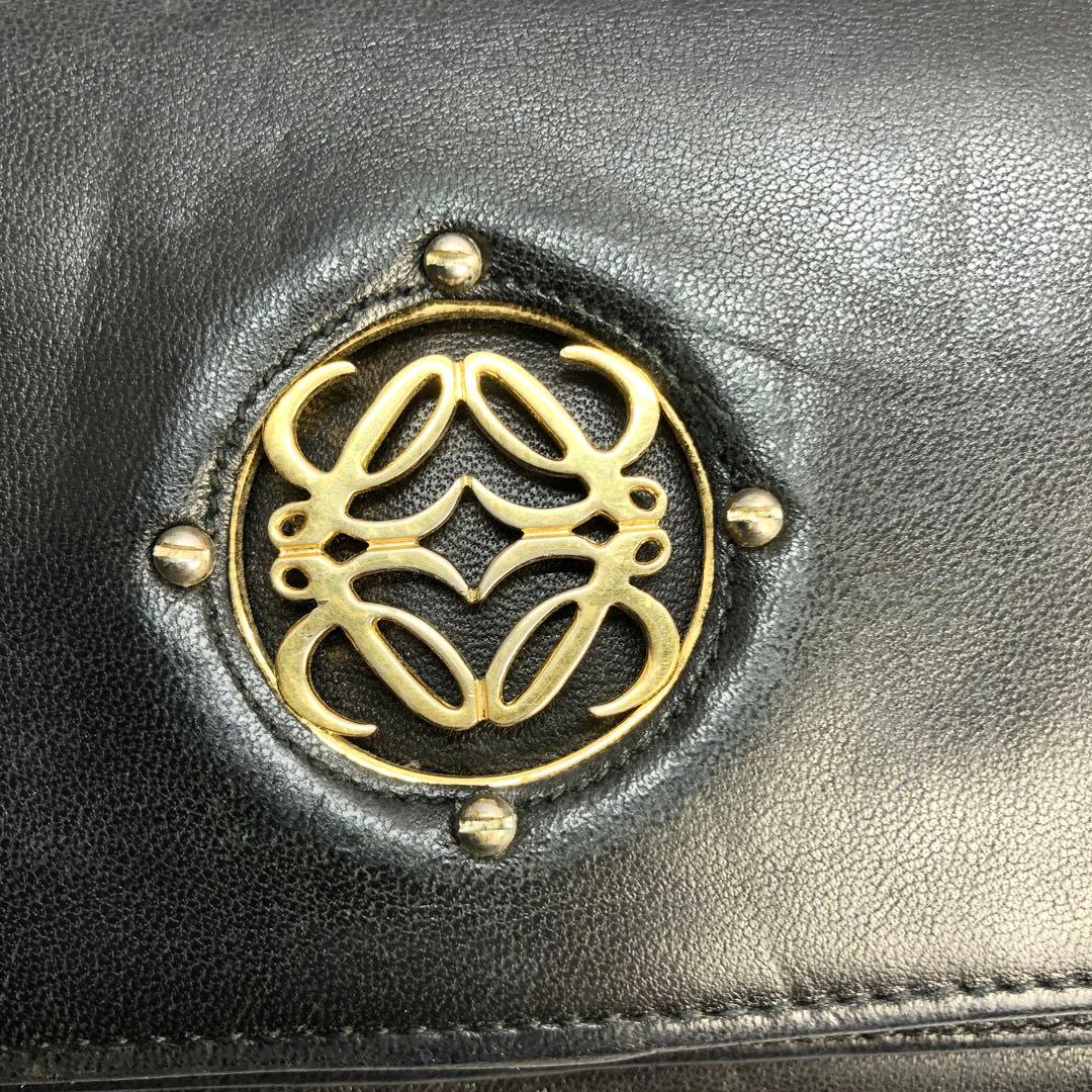 LOEWE ロエベ マイア アナグラム ラムスキン 二つ折り 長財布 黒 レザー