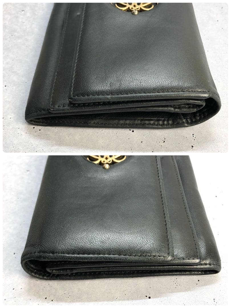 LOEWE ロエベ マイア アナグラム ラムスキン 二つ折り 長財布 黒 レザー