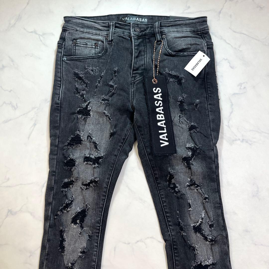 バラバサスvalabasas ハードクラッシュストレッチフレア グレーデニム30