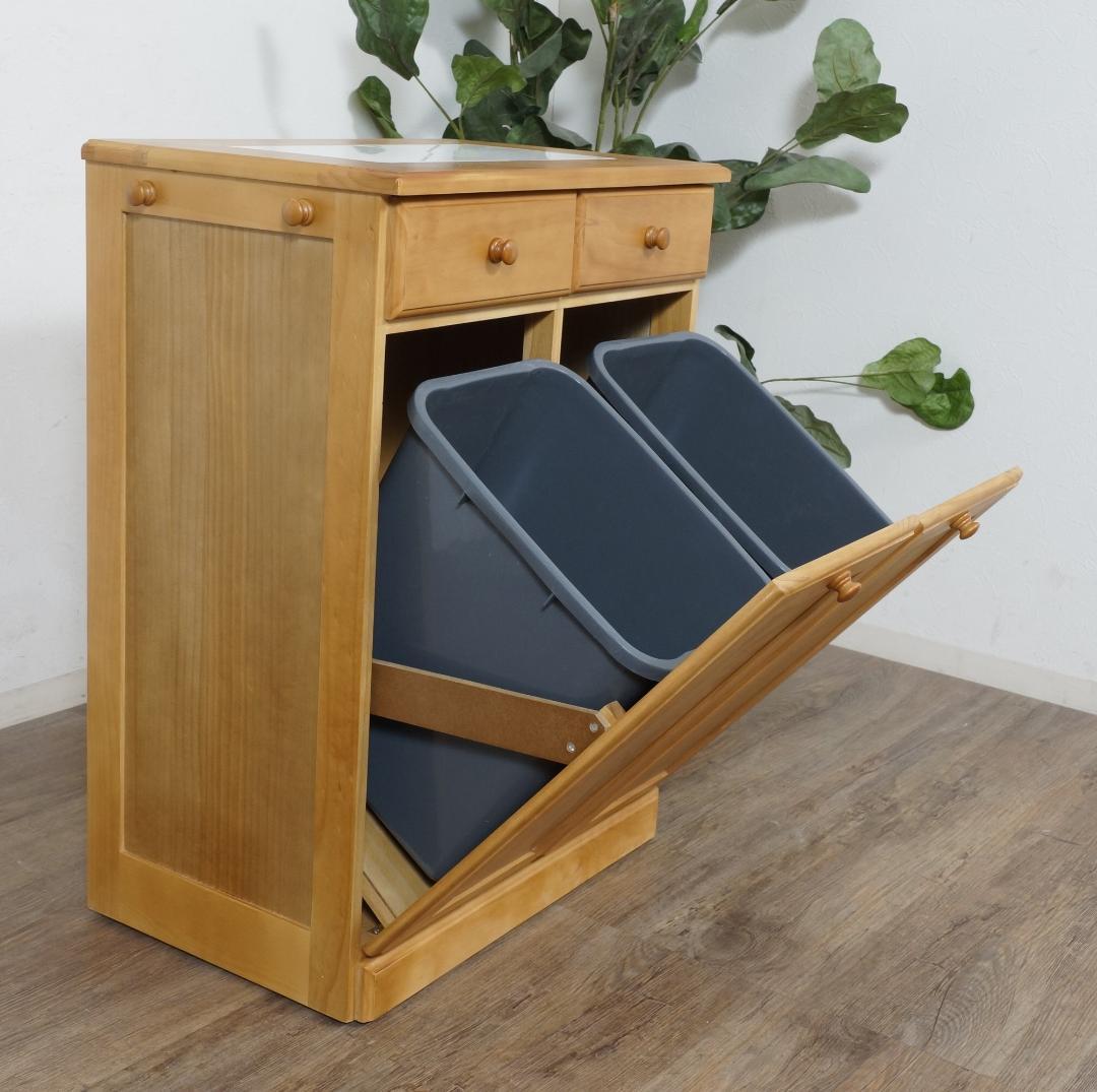 訳あり　　食器棚　天板タイル　ダストボックス　ゴミ箱 25L×2