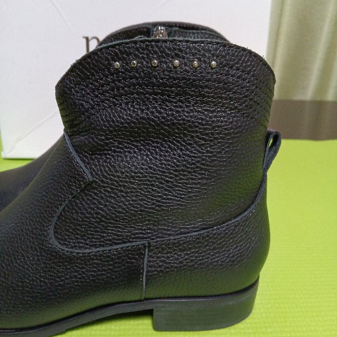 新品未使用【nouer 】牛革・黒 ジッパーショートブーツ・ヤマダヤ・24cm