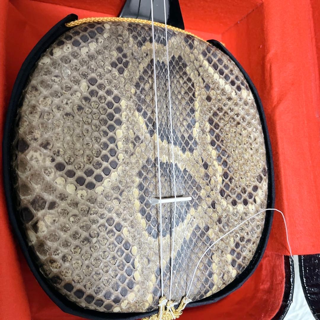 【美品】 琉球本蛇皮 三味線 クロコ調 ハードケース 爪 琉球三味線