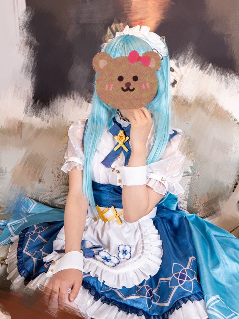 UWOWO 原神　ファルザン　メイド コスプレ衣装　カフェ フルセット　ウィッグ