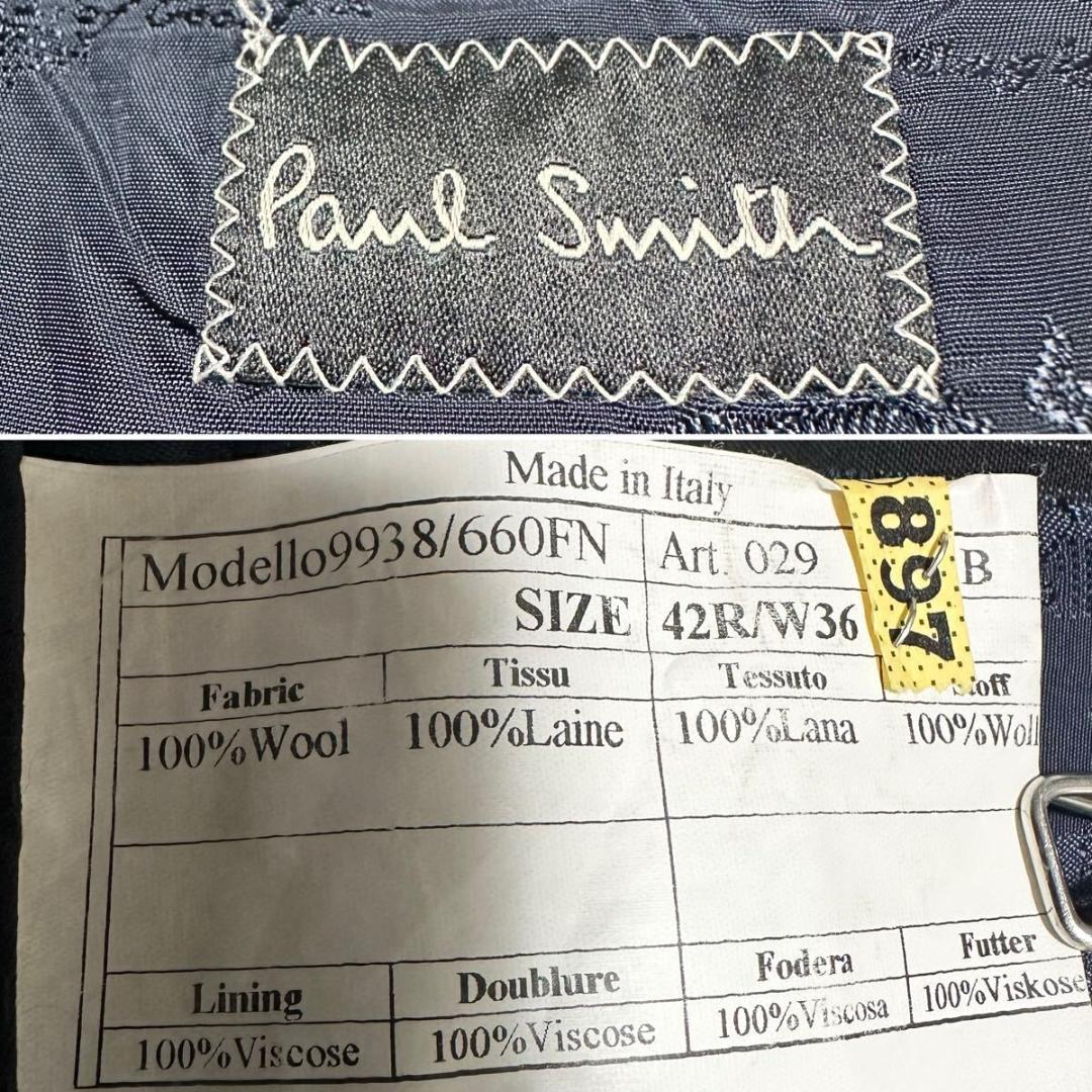 希少XL!美品 ポールスミス 地図柄 伊製 スーツ 袖裏ペイズリー 黒 083