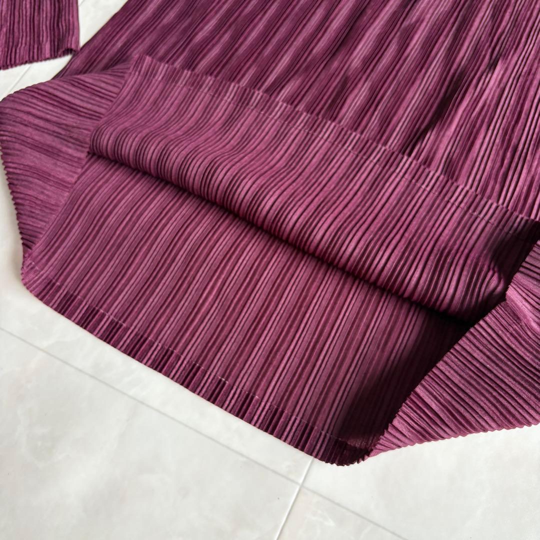 希少色✨ プリーツプリーズ タートル長袖プリーツトップ ワイン 3 日本製 伸縮