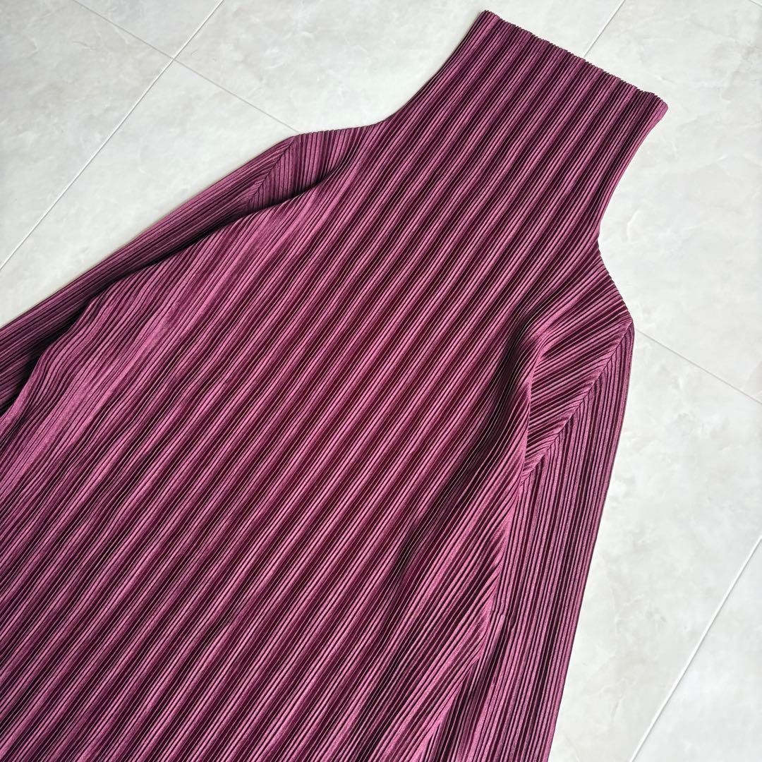 希少色✨ プリーツプリーズ タートル長袖プリーツトップ ワイン 3 日本製 伸縮