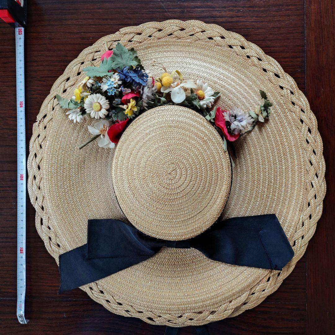 花飾り付き麦わら帽子 ビンテージ