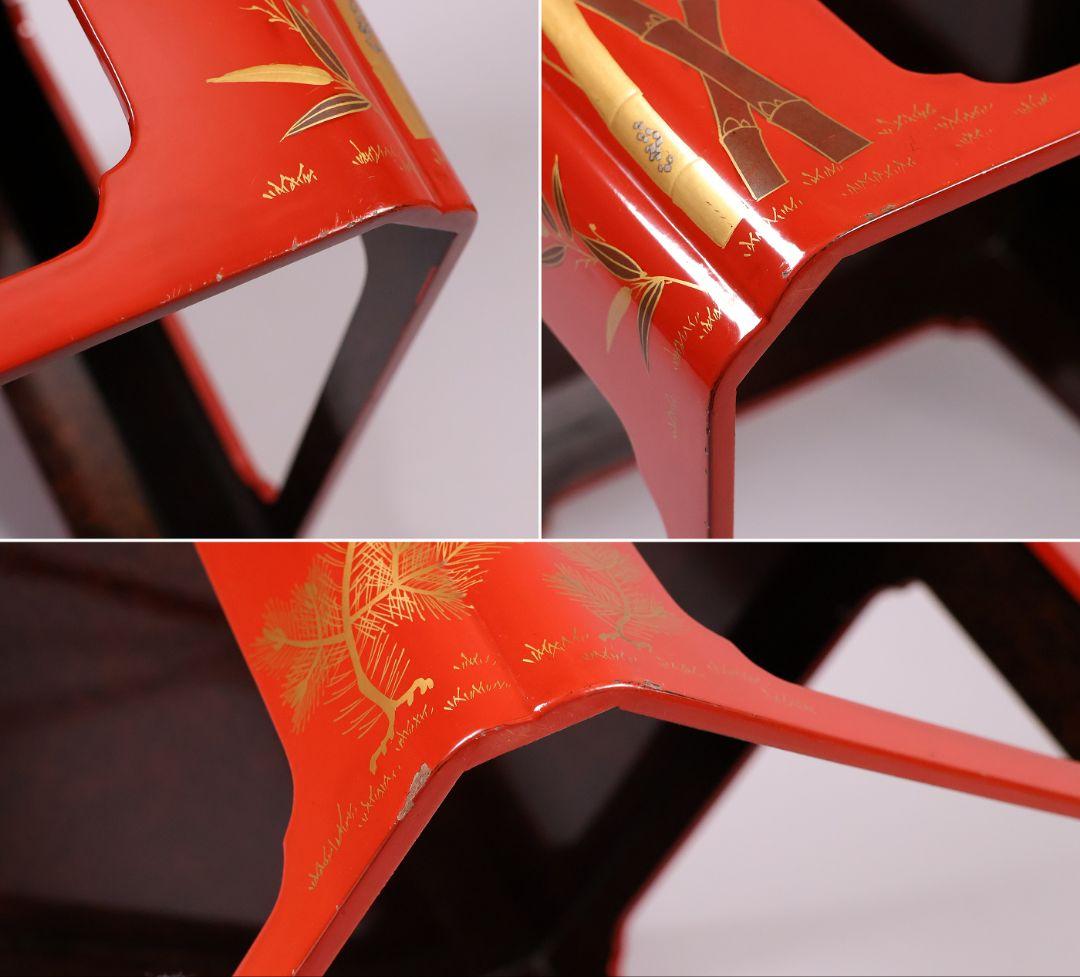 【MB59】大型 九ッ組大盃 盃台 伝統柄 絵変金蒔絵 木製 松竹梅 節句 朱塗