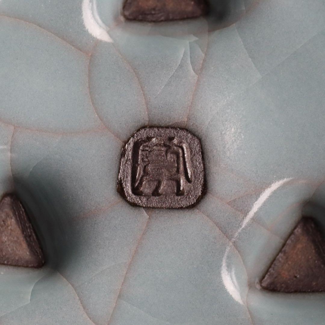 人気作家 峯岸勢晃 月白青瓷 線段香炉 共箱 共布 陶歴付