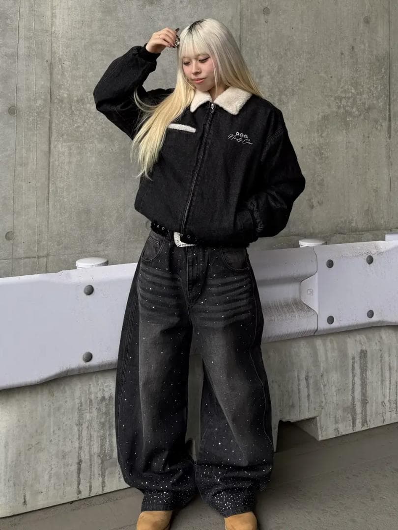 L 新品 9090 Bullet Logo Boa Denim Jacket