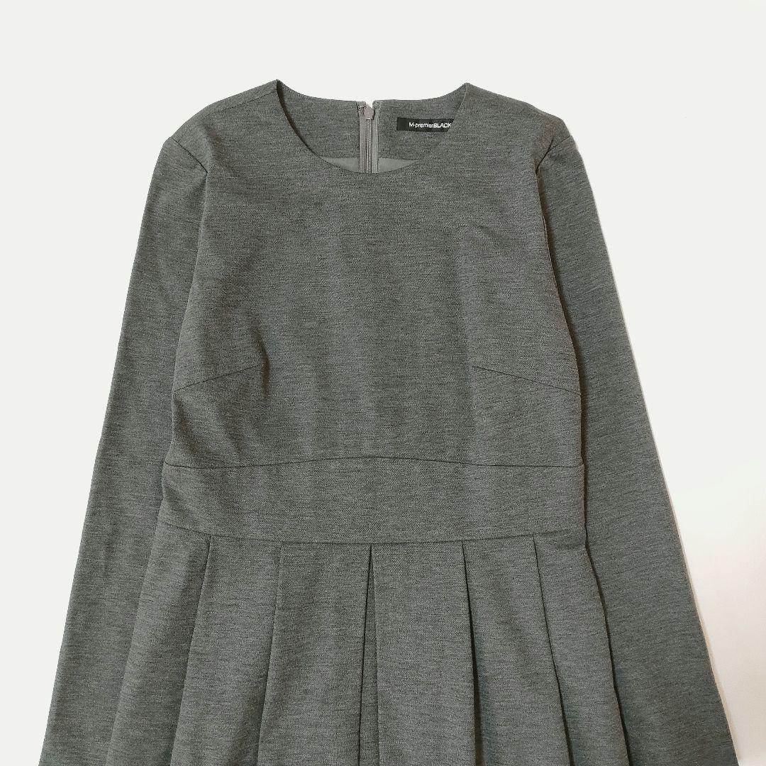 【美品】エムプルミエブラック　ストレッチポンチタックワンピース　グレー　34