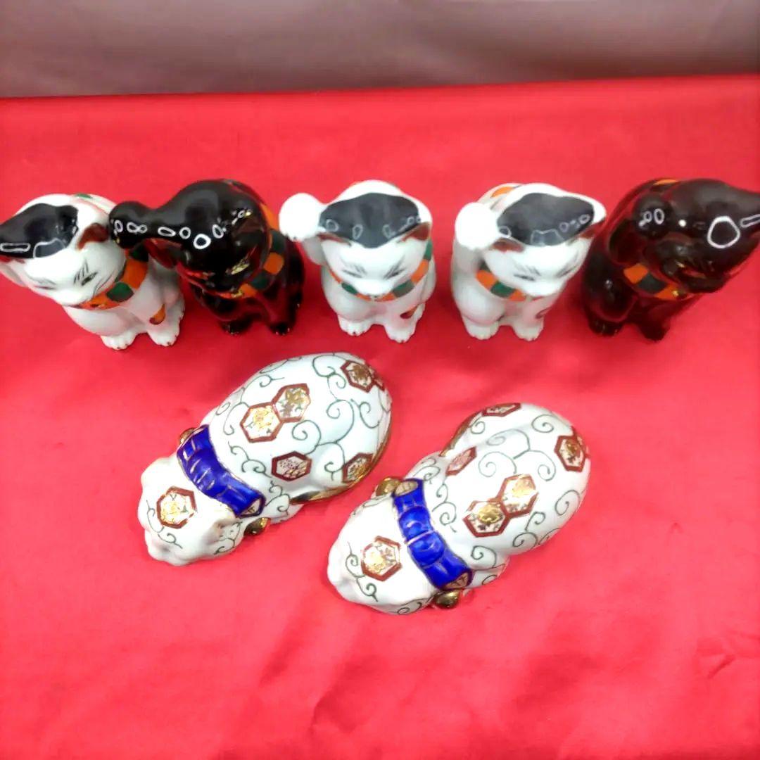 【猫づくし】招き猫　眠り猫　陶器　置物　開運　7体セット