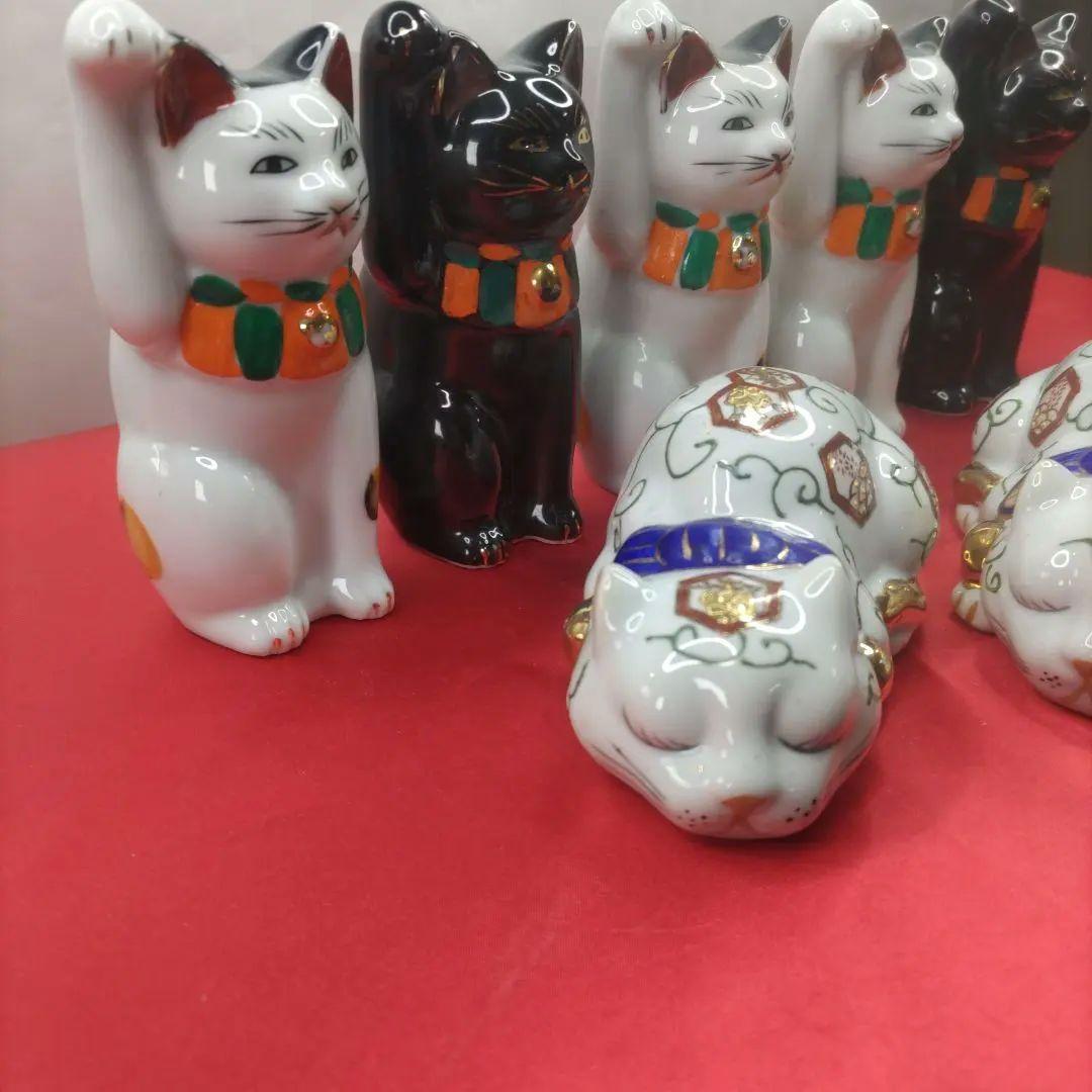 【猫づくし】招き猫　眠り猫　陶器　置物　開運　7体セット