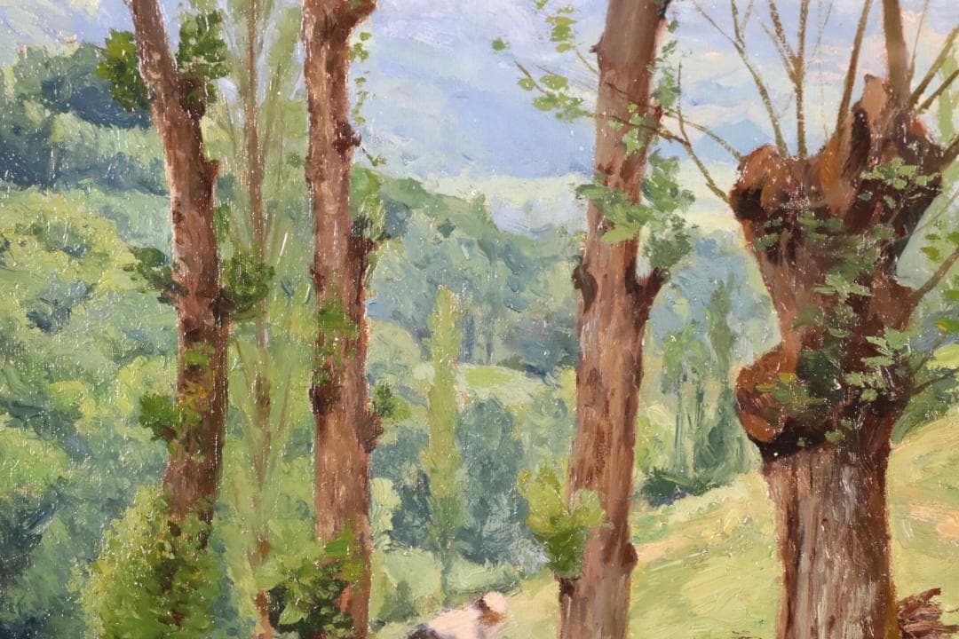 真作保証 19世紀古画 Charles-HenriQuinet 風景画油彩10号