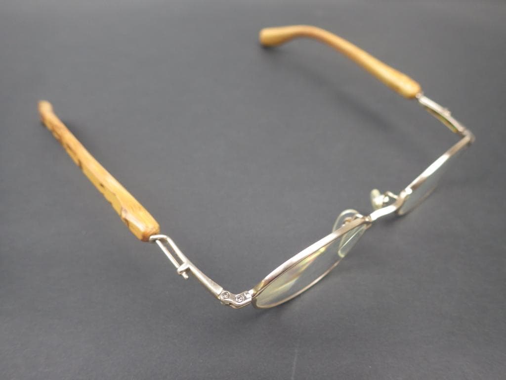 55美品 眼鏡 竹製 メガネフレーム メガネ バンブーテンプル 度付き 定価9万