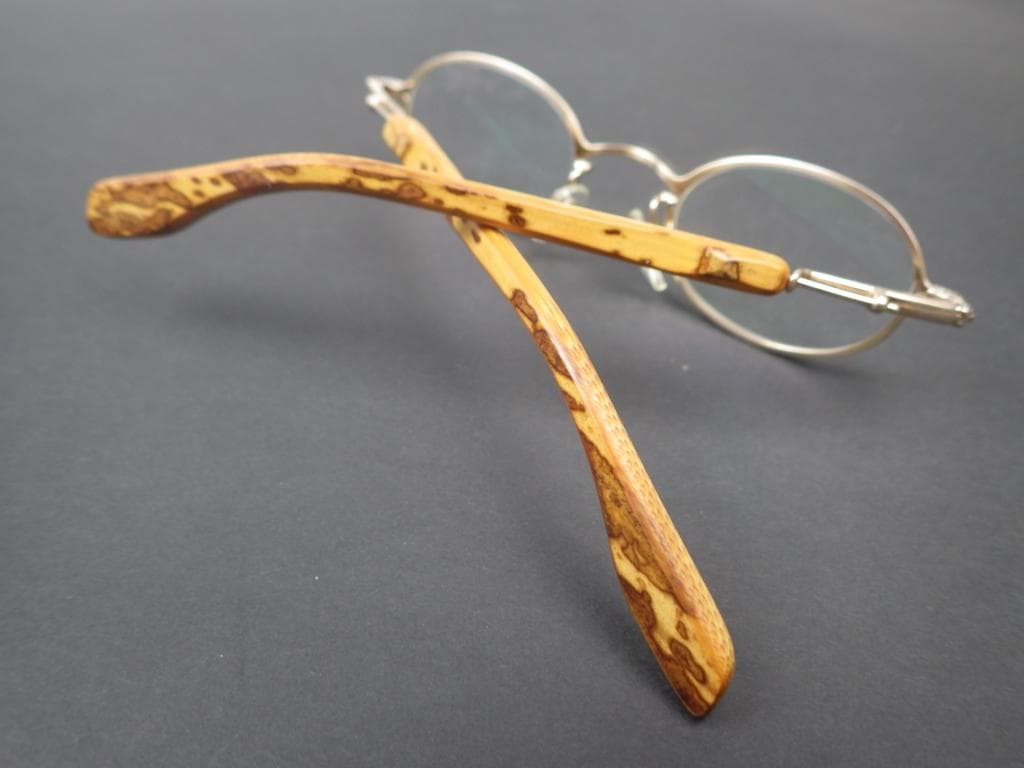 55美品 眼鏡 竹製 メガネフレーム メガネ バンブーテンプル 度付き 定価9万