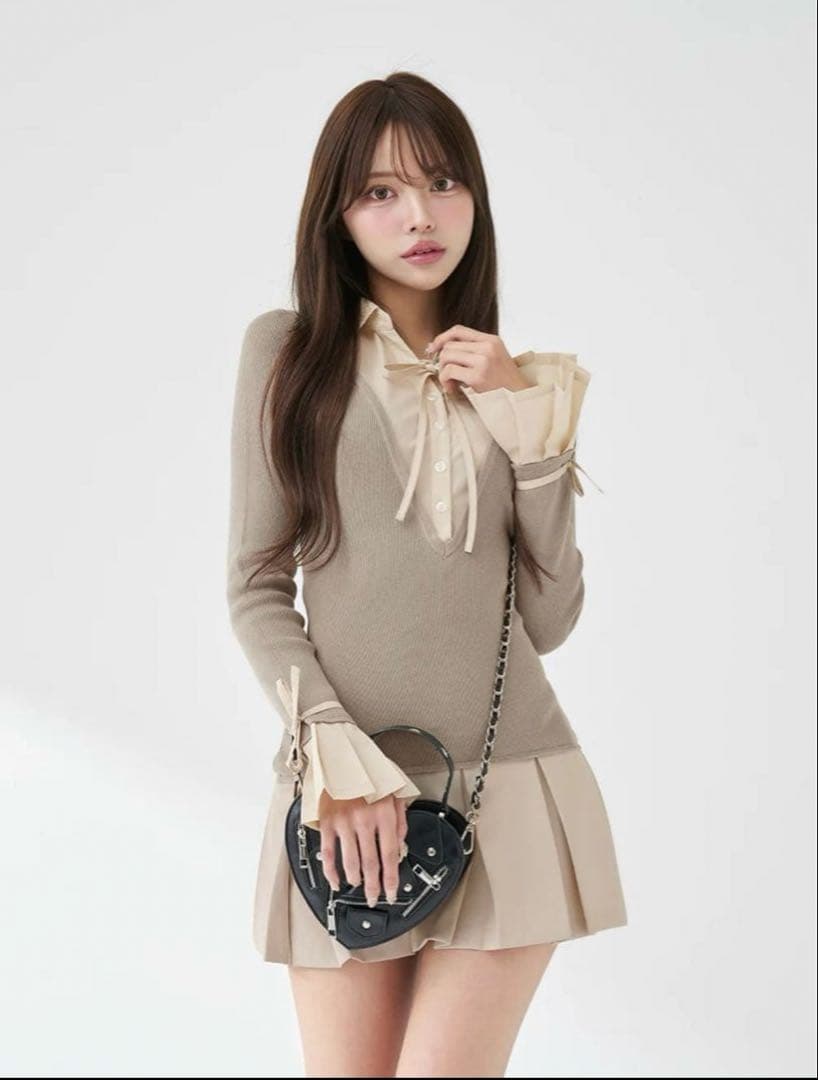 ダーリッチ 【Darich】シャツドッキングプリーツミニワンピース