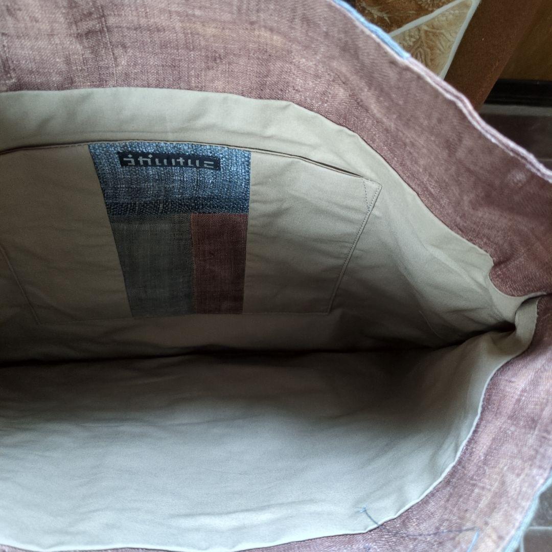 美津子藍染と柿渋染の麻布パッチワークのバッグ