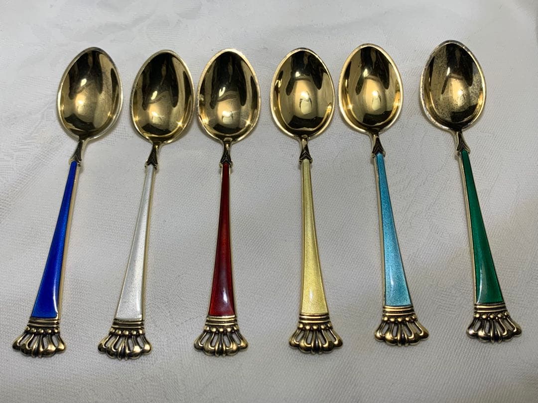 【美品】ELA デンマーク製 エナメルスプーン 6本 925スターリングシルバー