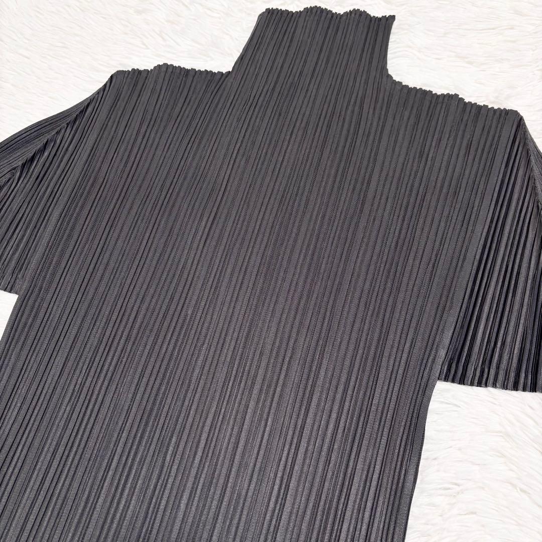 プリーツプリーズ　ロングワンピース　長袖　ハイネック　ダークグレー　サイズ2