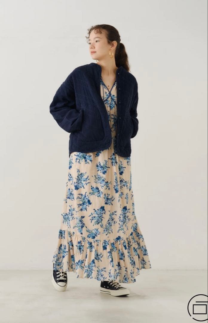 値下げ⭕️Cotton Rayon Flower Print Piping S