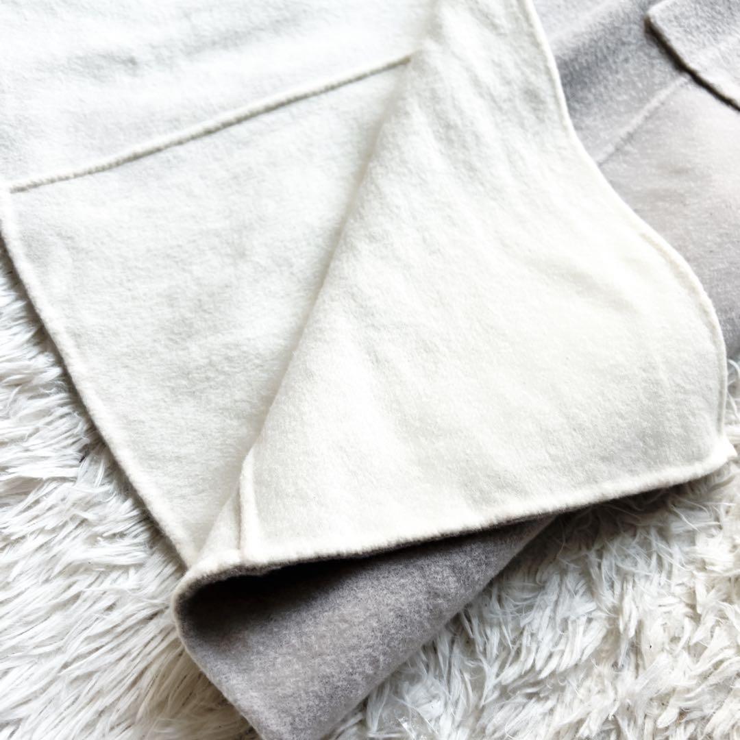 美品　foxyフォクシー　ダブルフェイス ウール　ロング　ジレ　ベルト　グレー