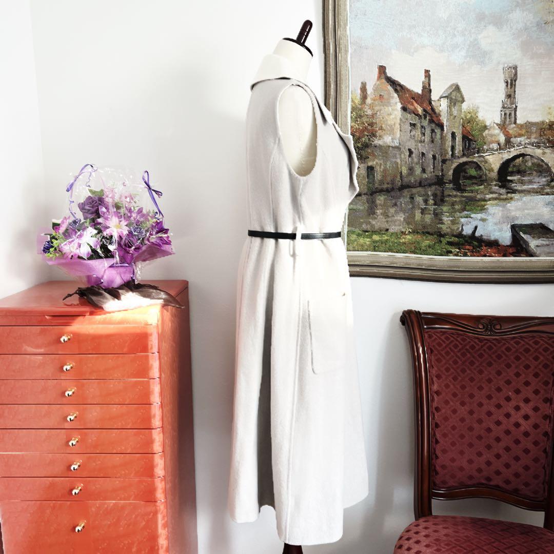 美品　foxyフォクシー　ダブルフェイス ウール　ロング　ジレ　ベルト　グレー