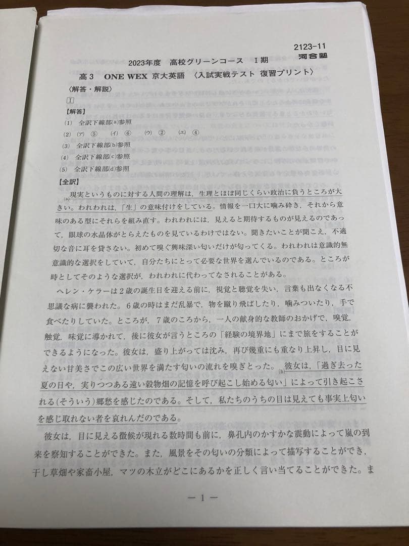 河合塾　2023高校グリーンコース 高3 ONE WEX 京大英語　1年分セット