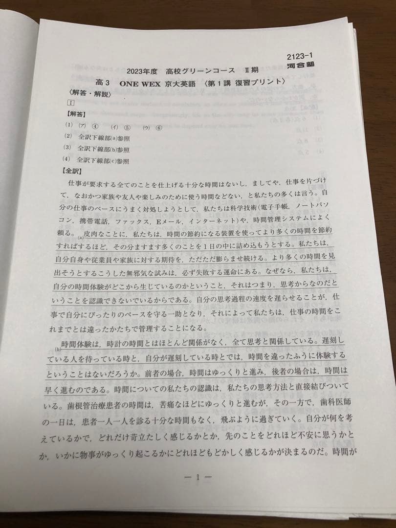 河合塾　2023高校グリーンコース 高3 ONE WEX 京大英語　1年分セット