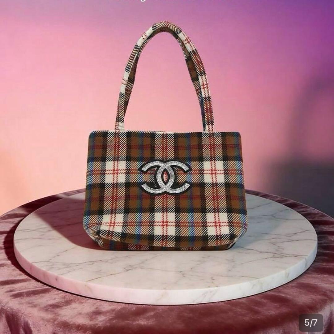 CHANEL チェックトートバッグ　スパンコール