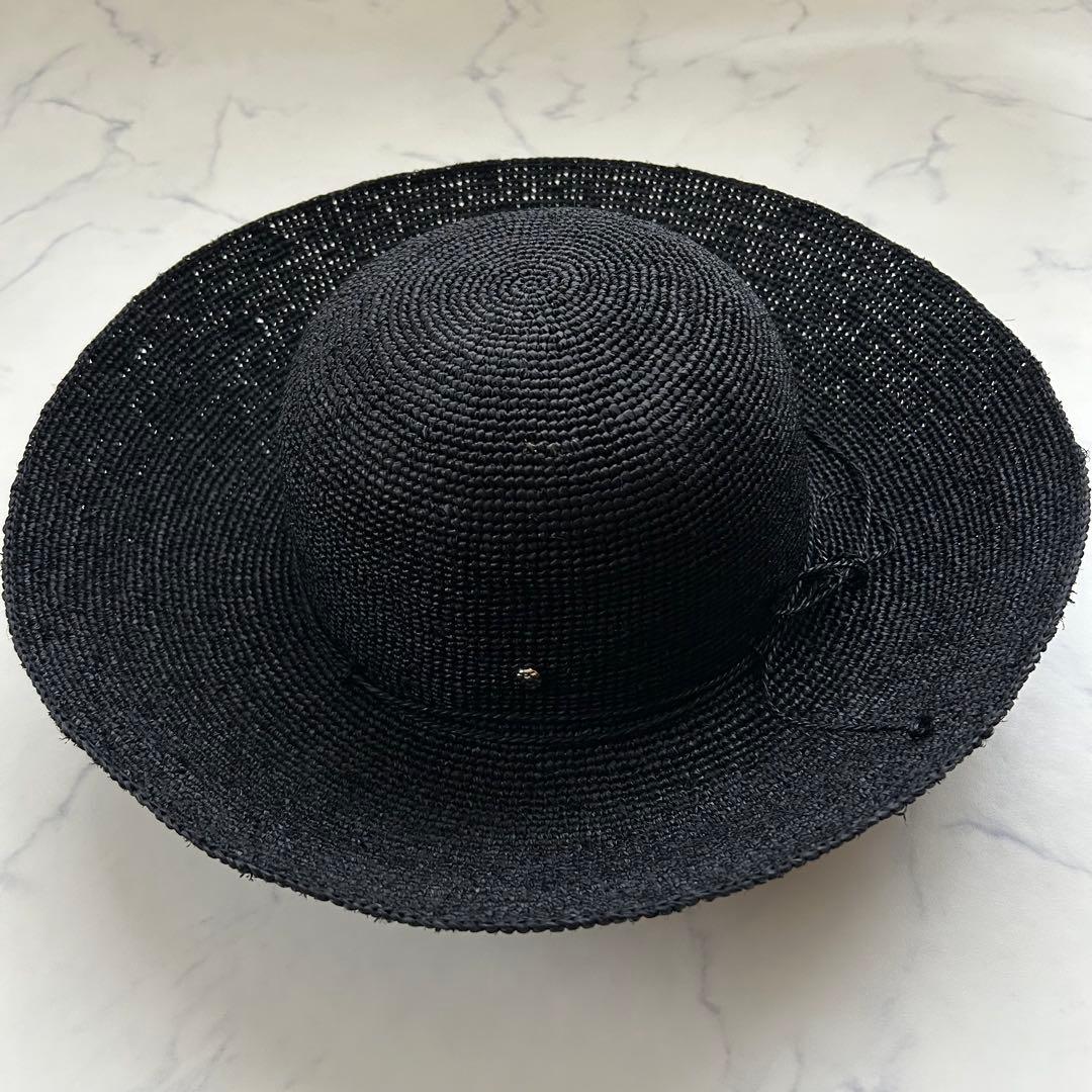 極美品 ヘレンカミンスキー 麦わら帽子 ストローハット つば約12cm ブラック