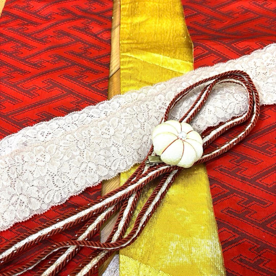 有松鳴海絞り伝統工芸❤️半幅帯レース つまみ細工ハンドメイド帯留め5点セット‼️銘品