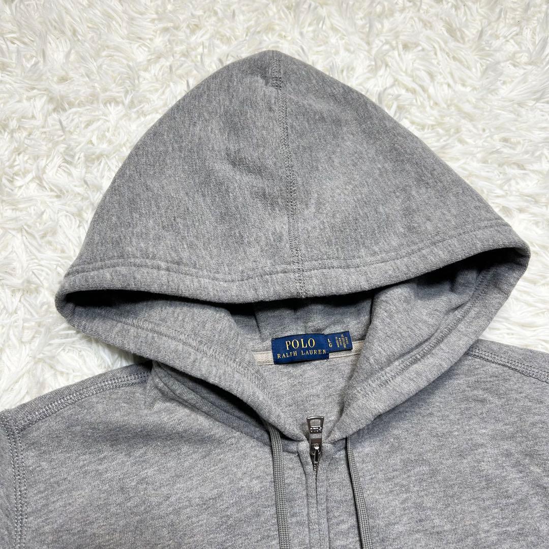 未使用級 ポロラルフローレン ジップパーカー 裏起毛 ポニー グレー 白 L