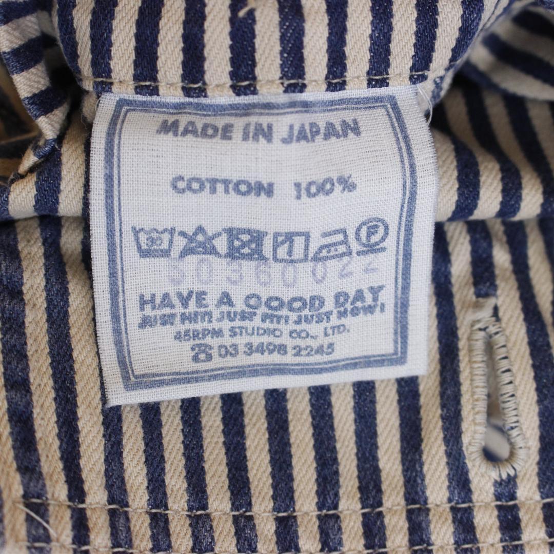 【美品】45R モンプデニムの908ベイカーパンツ Sサイズ R刺繡 ストライプ