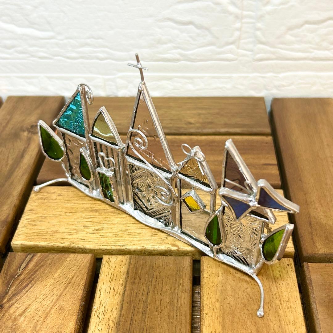 ステンドグラス(ハンドメイド) 6点おまとめ 色鉛筆、ハウス、パネル、一輪挿し