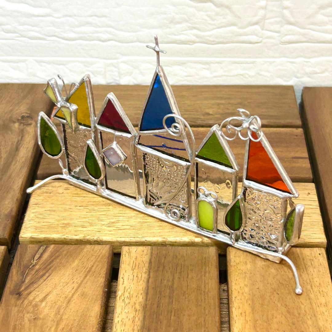 ステンドグラス(ハンドメイド) 6点おまとめ 色鉛筆、ハウス、パネル、一輪挿し