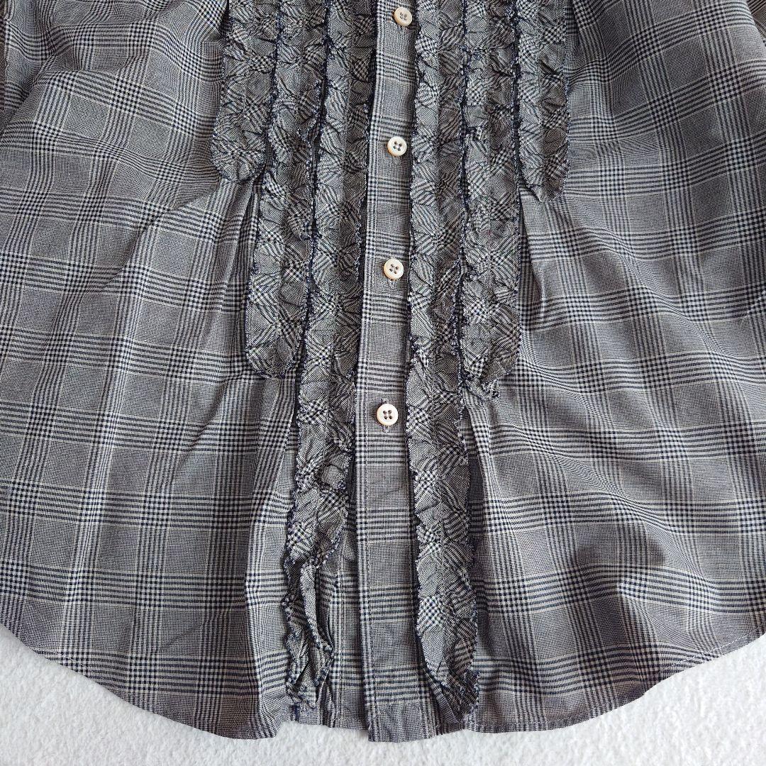 未使用45R スーピマオーガニックバチストのフリルプティローファーシャツ