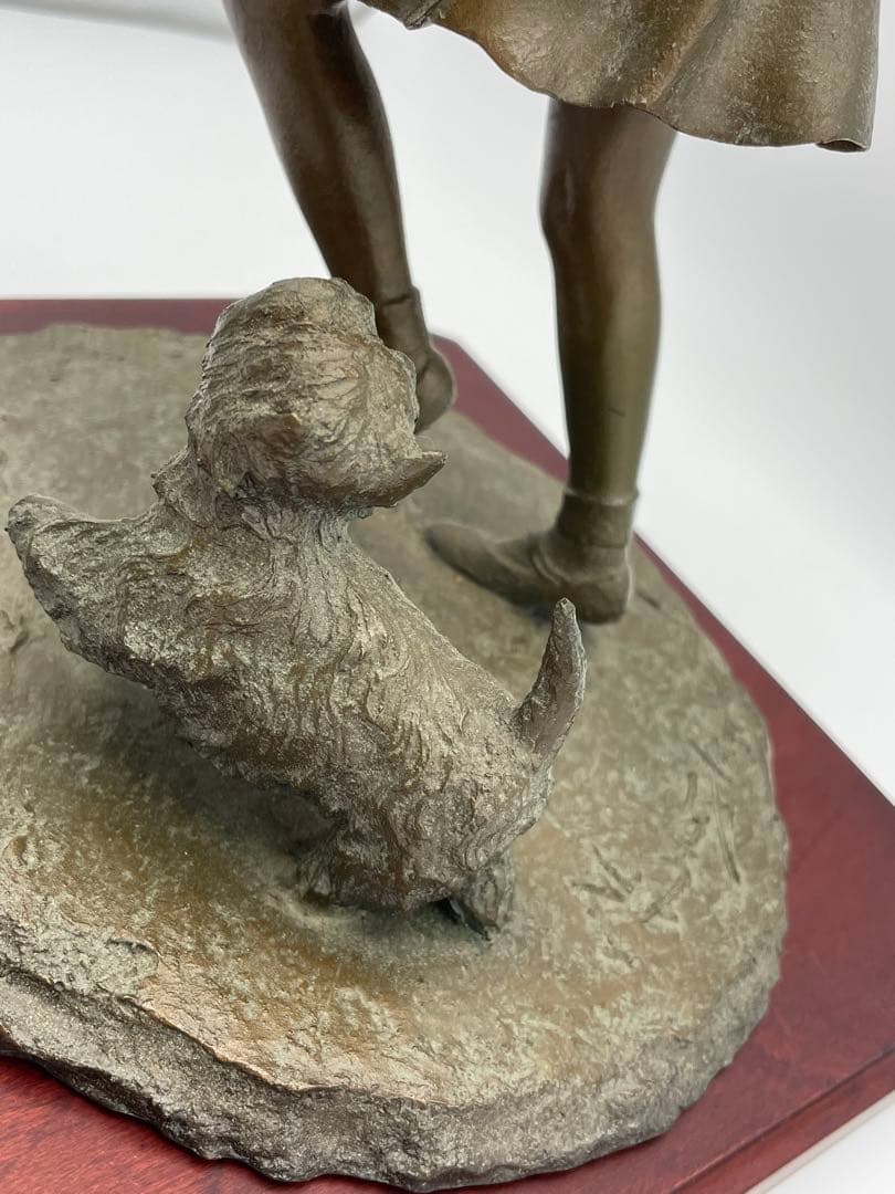 【大道寺 光弘】のブロンズ像【FRIENDS たわむれ】少女と仔犬の置物　②