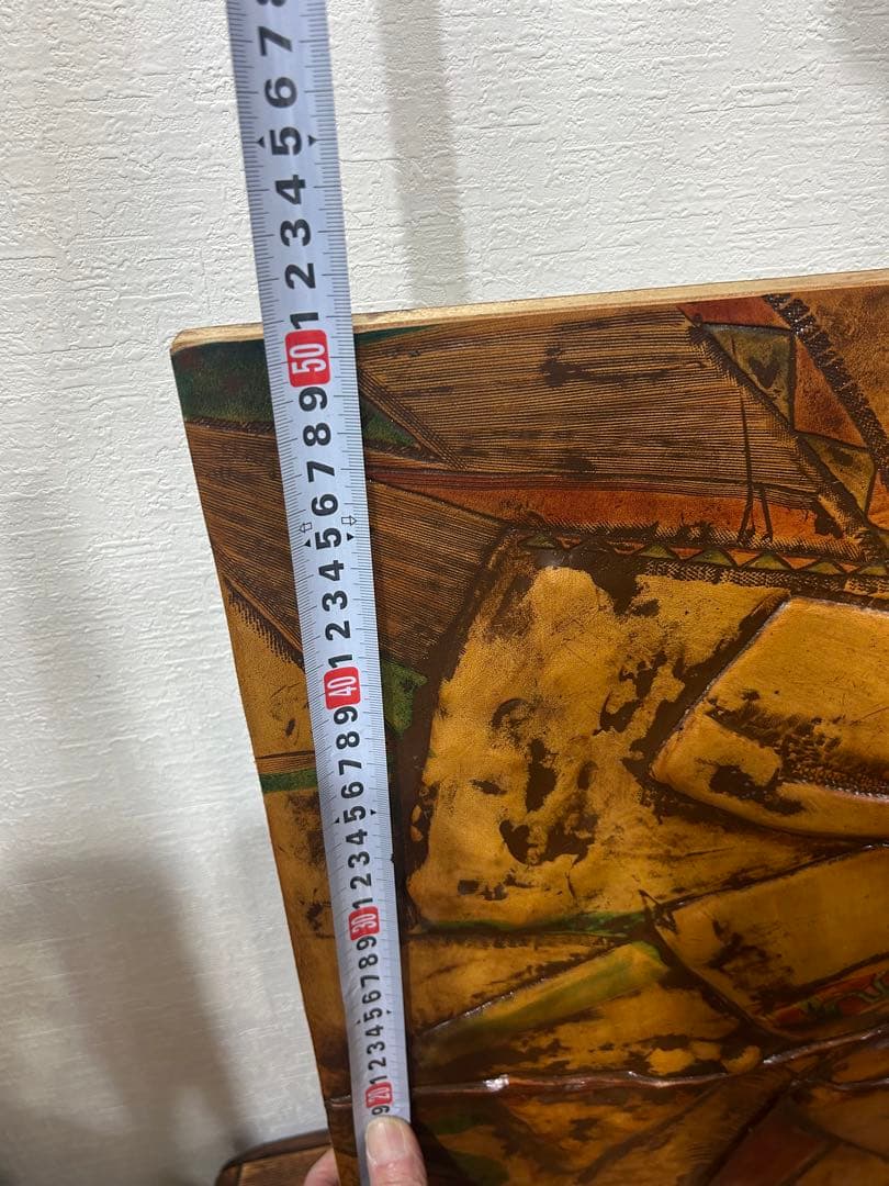 ヴィンテージ 革のレリーフアート M.Ohara サイン入り 壁掛けアート