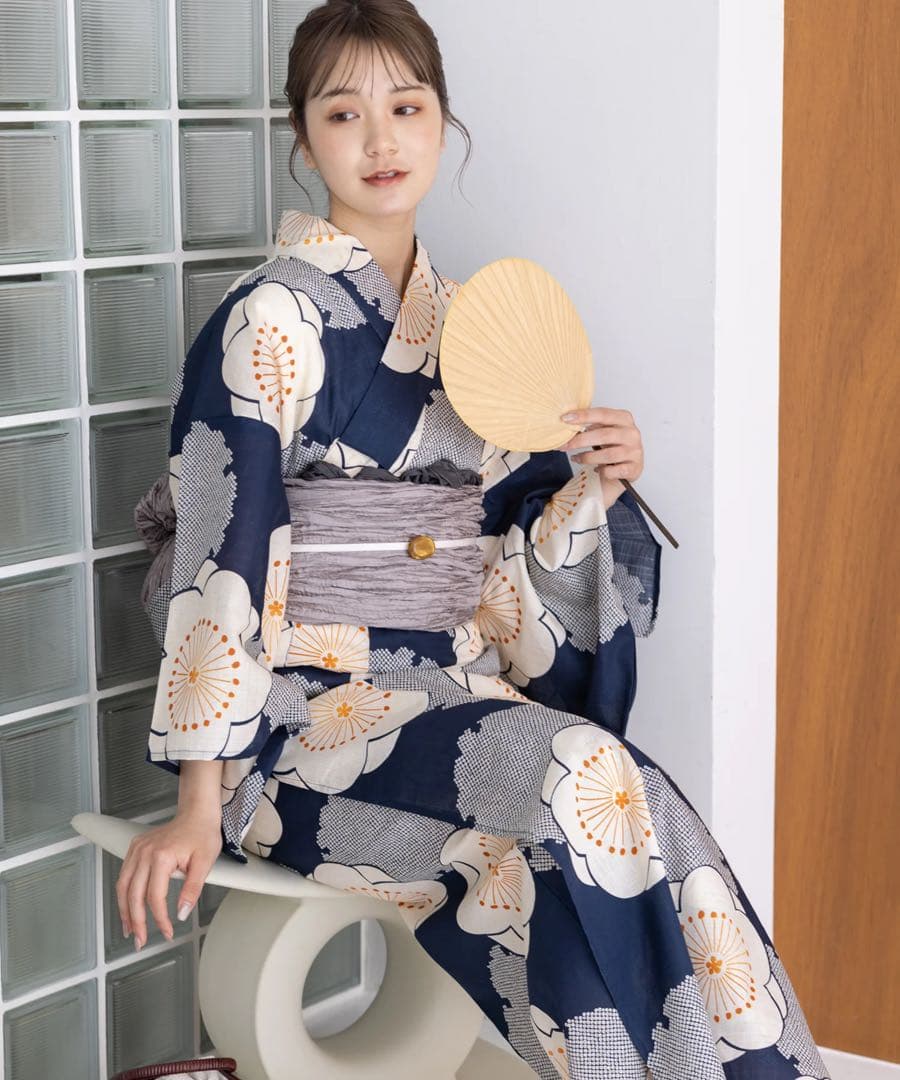 グレース 梅の花 ネイビー 浴衣 セット 女性