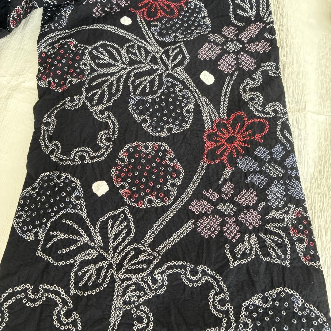 有松鳴海絞り　浴衣　黒地　証紙あり　未使用　（黒木織物　正絹博多織半幅帯セット）