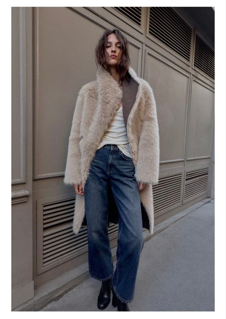 ZARA リバーシブル ダブルフェイスフェイクファーコート　L