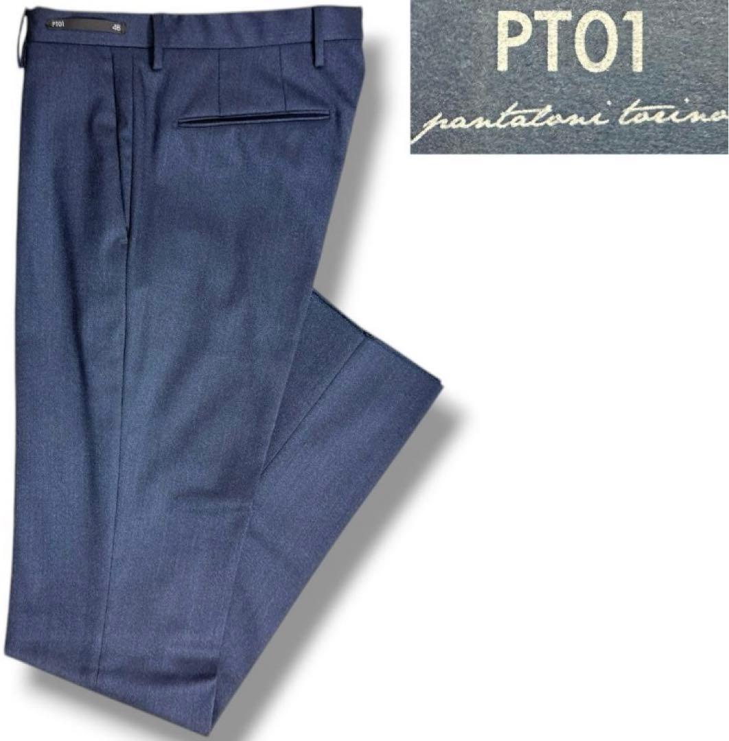 新品 PT01 スキニーフィットフランネルストレッチパンツ 紺 46