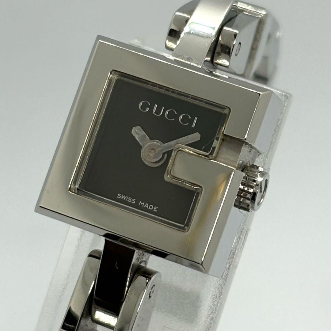 【稼働/新品電池】GUCCI 102 バングルウォッチ　Gスクエア ブラック