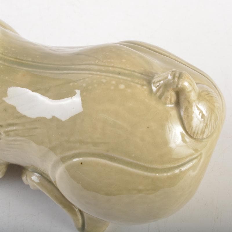 中国　倣越州窯青磁　羊形　火灯　燭台　証書付　C　6515