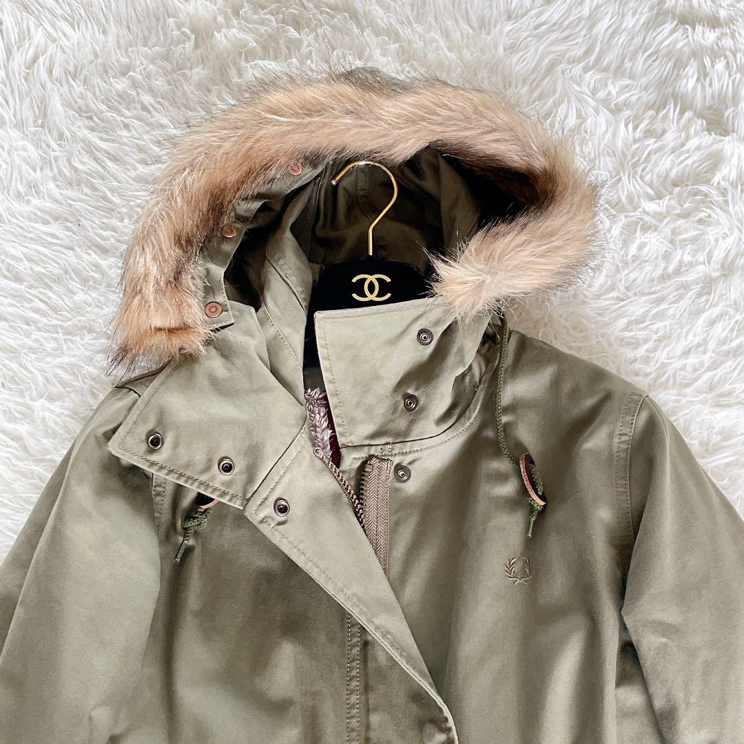 【フレッドペリー】英国柄 モッズコート ボアライナー ユニオンジャック カーキM