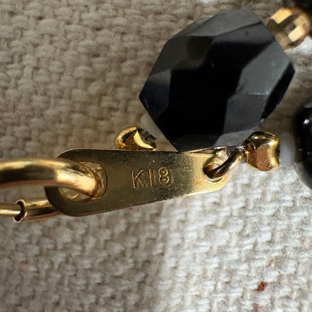 う*\"様 K18刻印　ブラックストーンネックレス