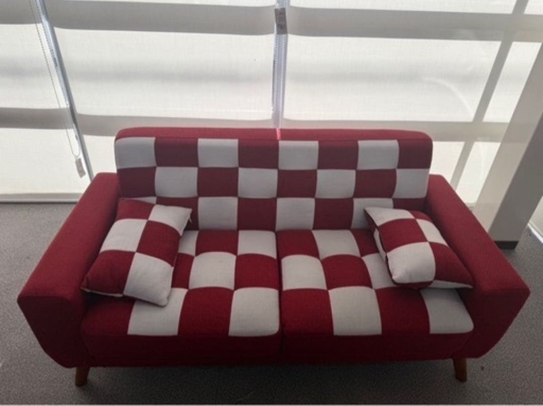 送料込み　アメリカンヴィンテージ　ファブリックソファー　2Pソファ　チェッカー柄